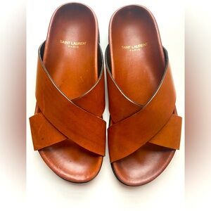 Saint Laurent Jimmy Crisscross leather sandal slides 8.5